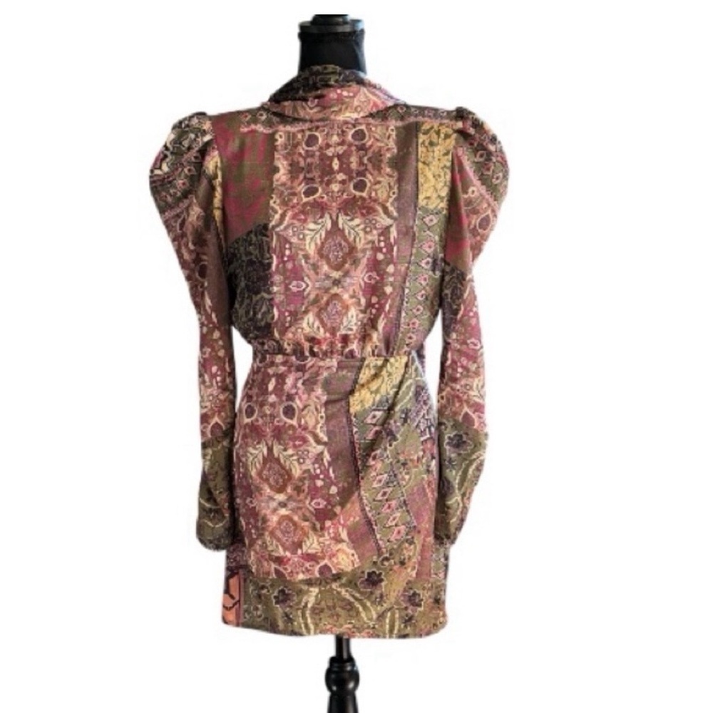 Bronx & Banco XS Patchwork Paisley Puff Sleeve Tie Back Dress Statement Luxury